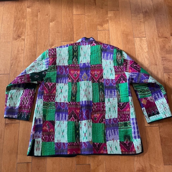100% Silk Quilted Art to Wear Patchwork Jacket Large - Picture 4 of 5